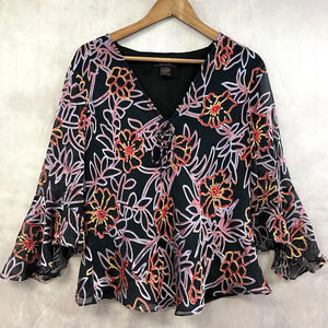 Anne Carson Silk Burnout Blouse Womens Large Floral Boho Whimsigoth Fairycore‎